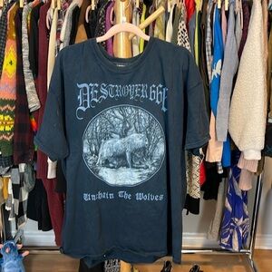 Unbranded Men’s Black Short Sleeve Graphic Tee - Wolf Destroyer 666